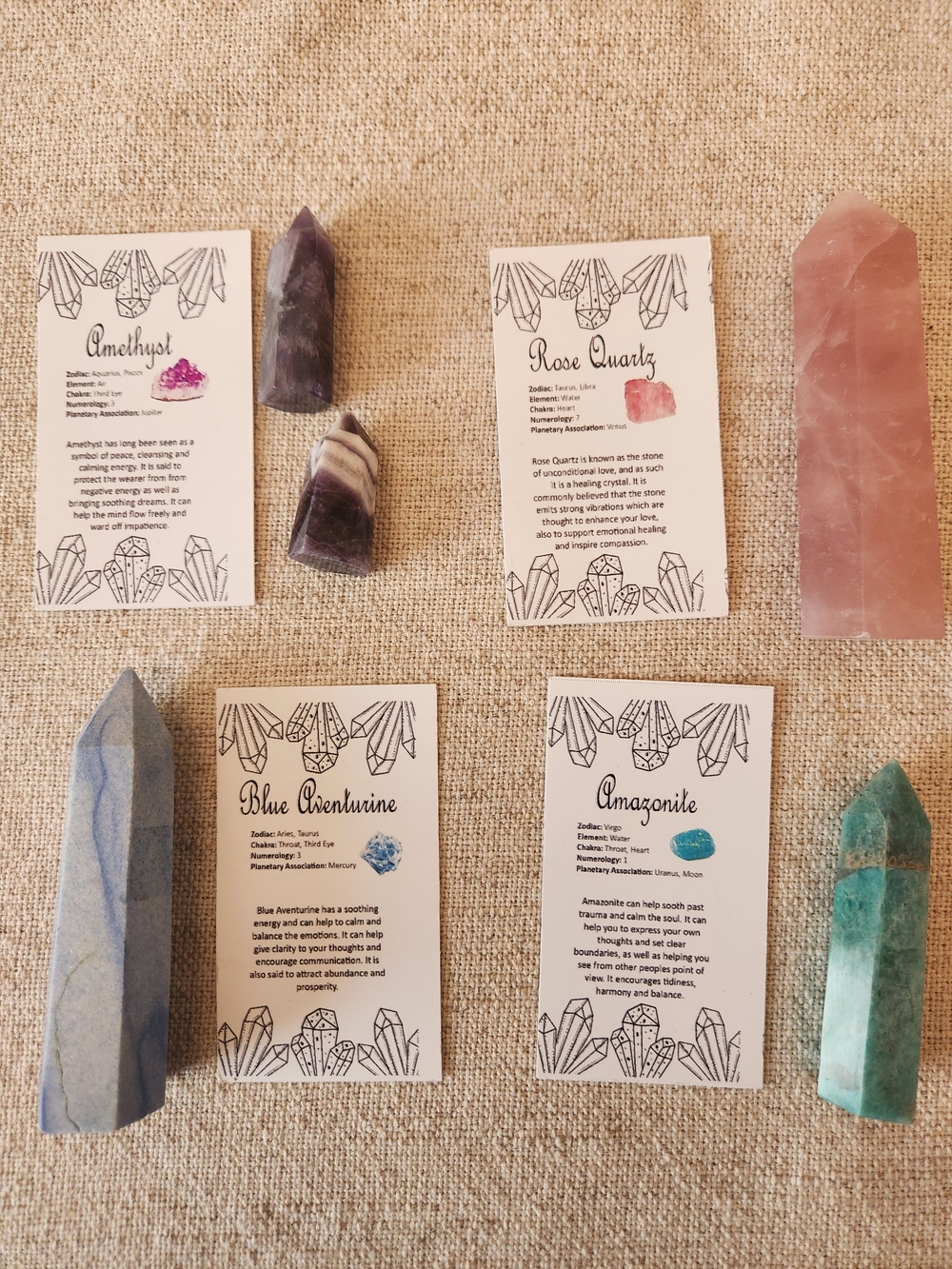 Natural Crystal Tower Bundle – 5 Piece Set + Info Cards ✨